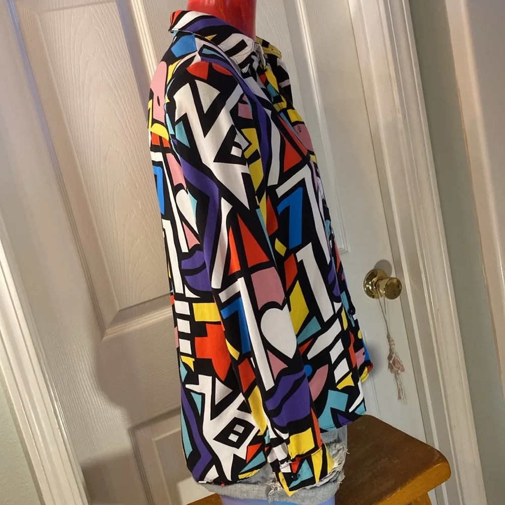BIG DART Multicolored Pop Art Retro Button Down Long Sleeve Shirt - Picture 10 of 11